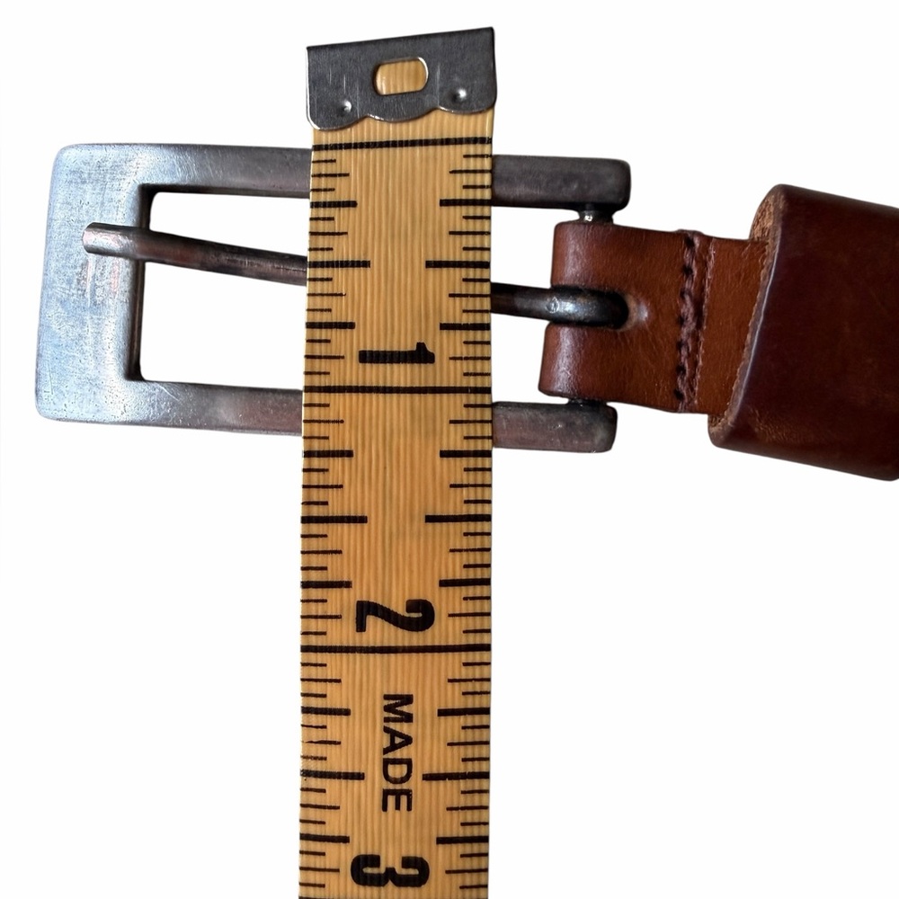 Narrow Brown Leather A. Brod Belt with Silvertone Buckle, Vintage, 33”/35” - Picture 10 of 14